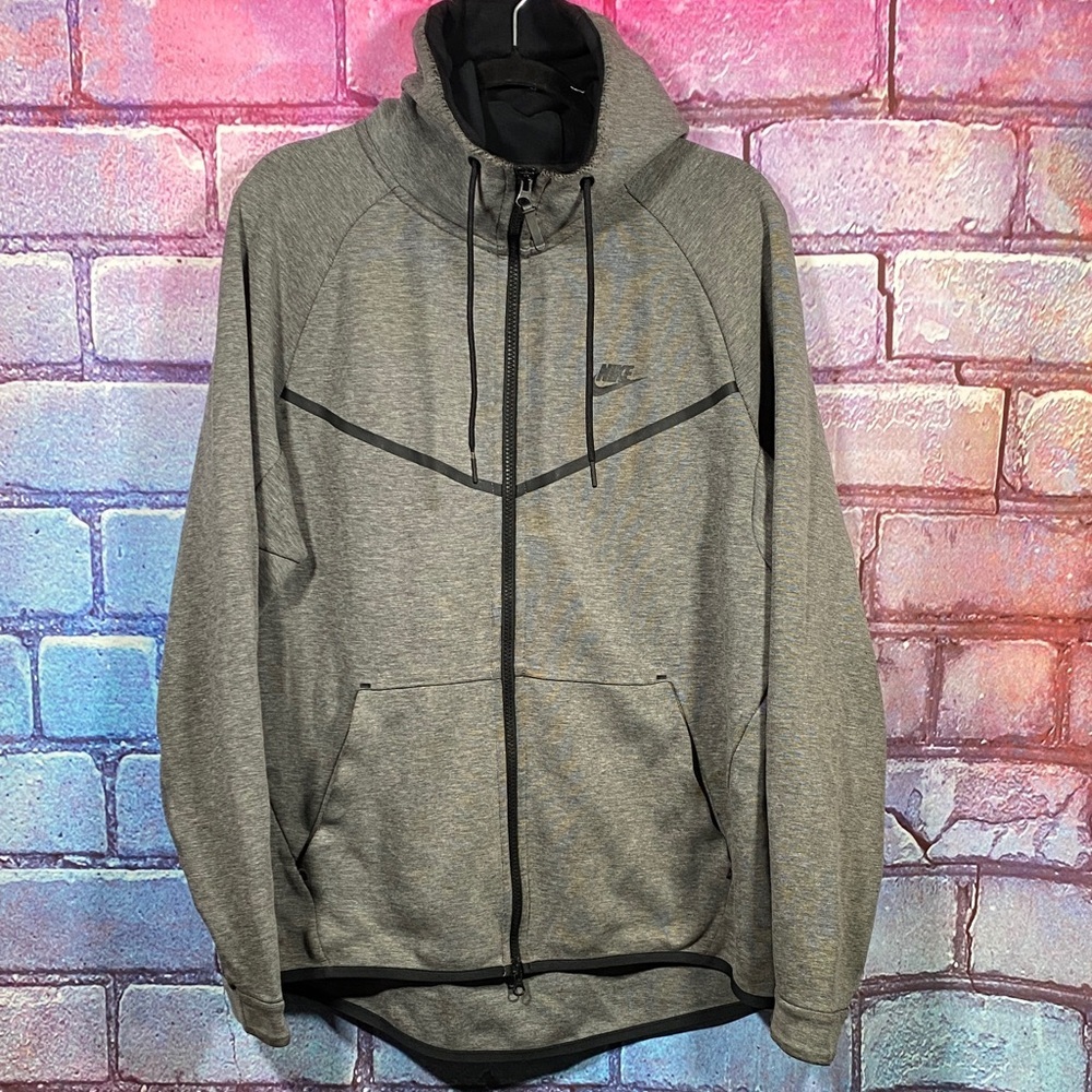 Nike Tech Fleece Full Zip Hoodie Men’s Large Gray Black Trim Athletic Jacket